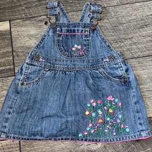 Oshkosh Denim Floral Embroidered Kids Overall Skirt Size 9M
